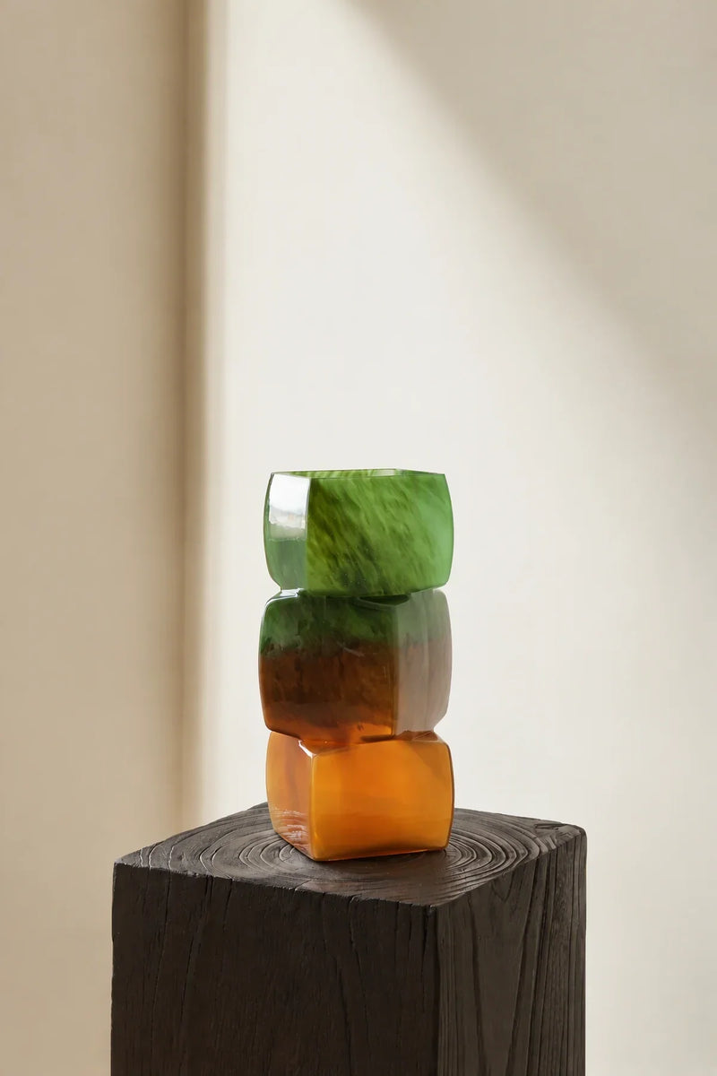 Forest Floor Green and Amber Glass Flower Vase