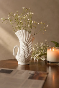 Swan Song White Ceramic Flower Vase