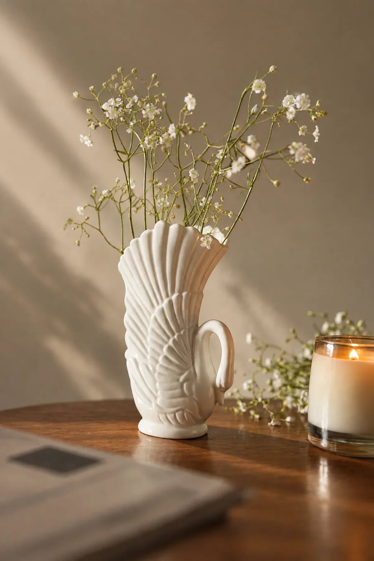 Swan Song White Ceramic Flower Vase