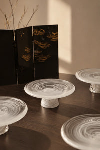 Cloud Current White-Swirl Glass Snack Plate