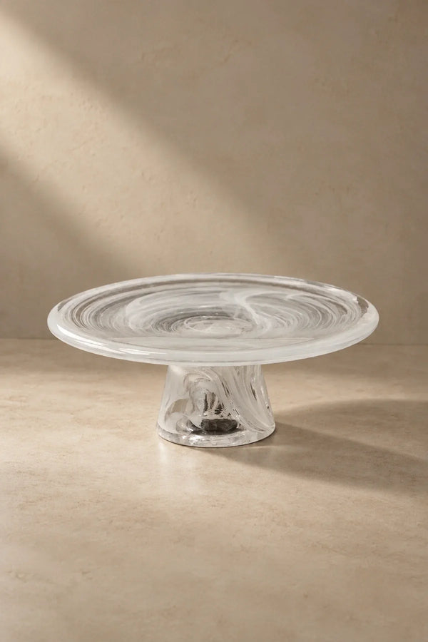 Cloud Current White-Swirl Glass Snack Plate