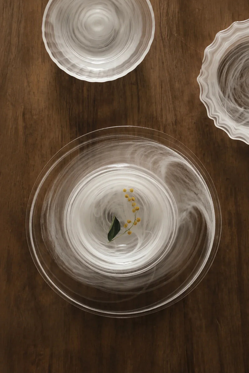 Mist Current White-Swirl Glass Serving Bowl