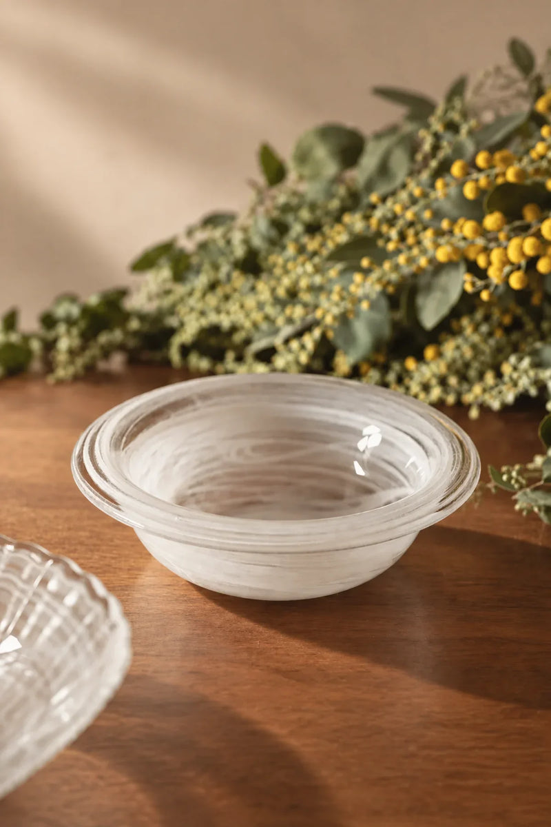 Mist Current White-Swirl Glass Serving Set
