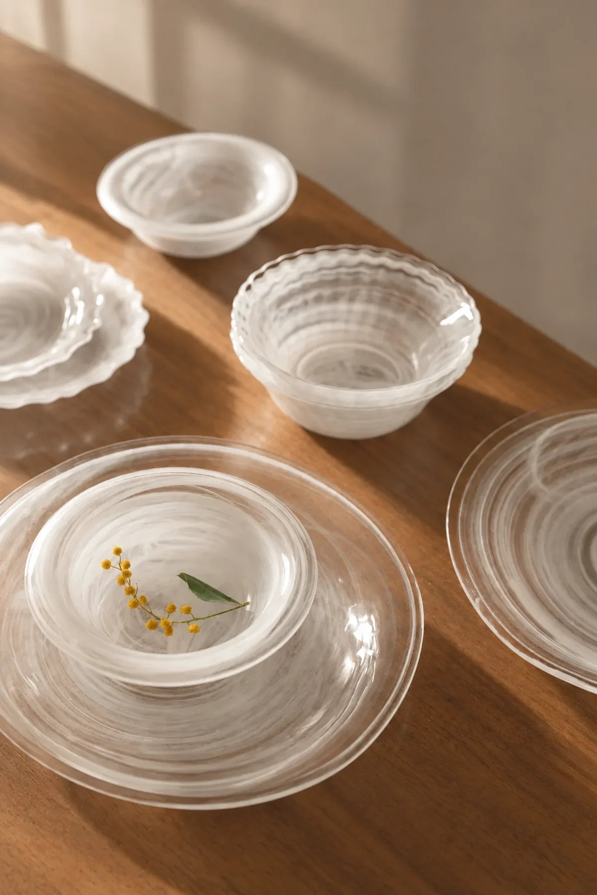 Mist Current White-Swirl Glass Serving Set
