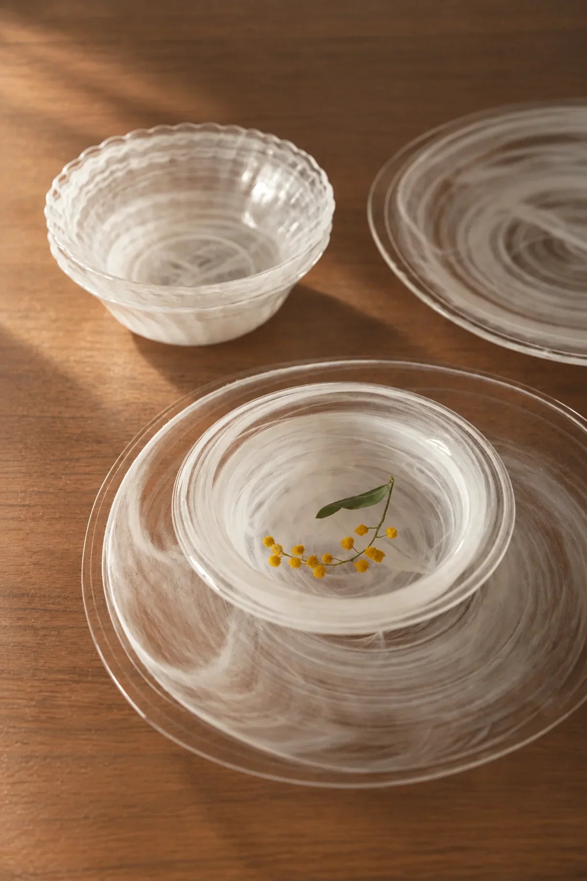Mist Current White-Swirl Glass Serving Set