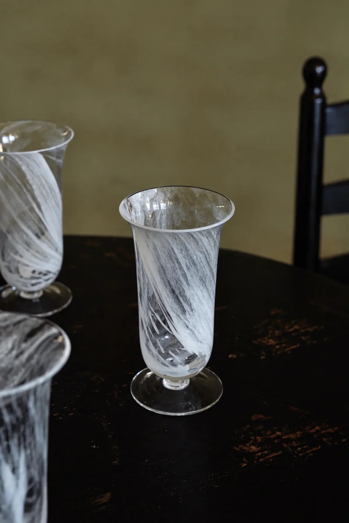 Smoke Current White-Swirl Glass Flower Vase