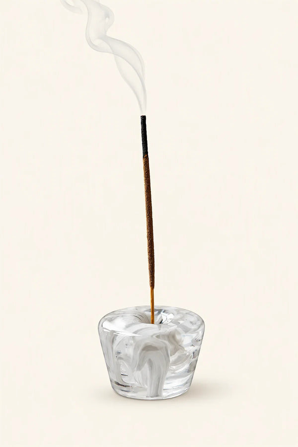 Morning Mist White Swirl Glass Incense Holder