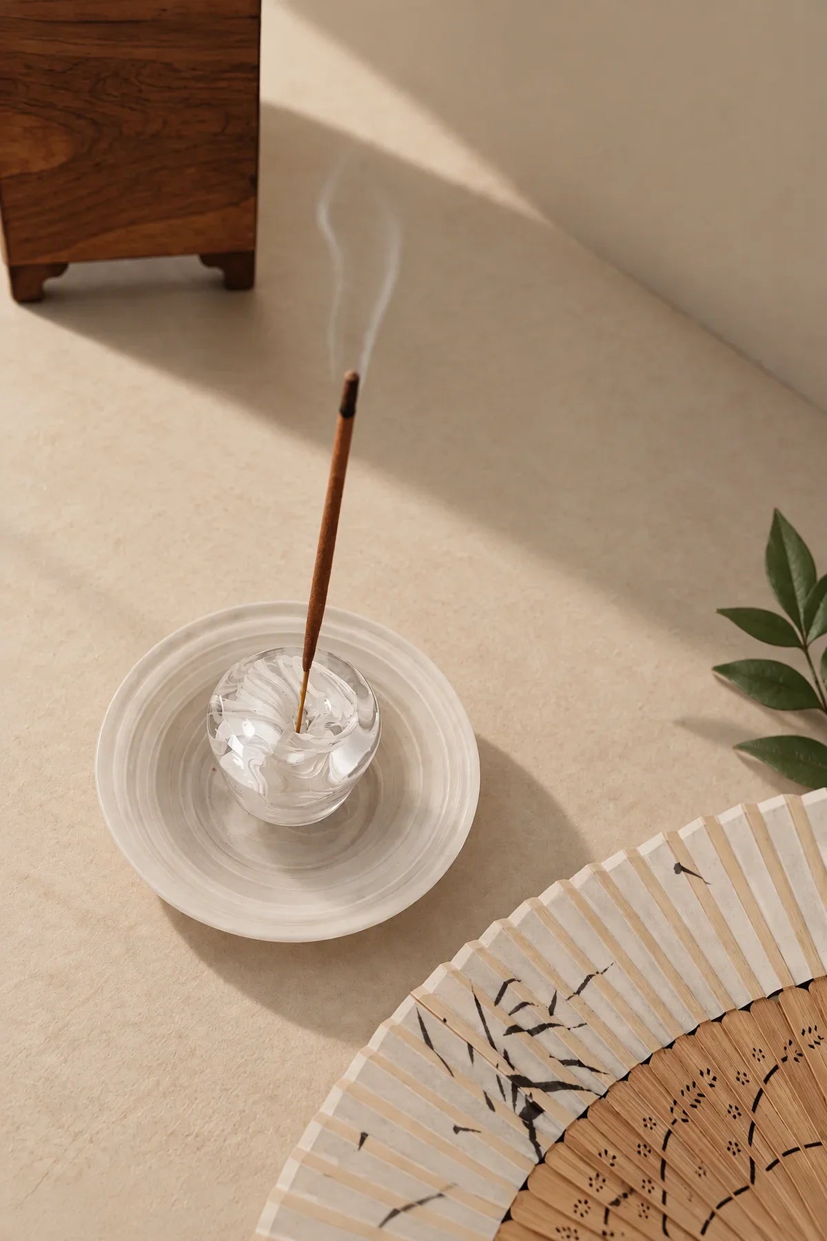Morning Mist White Swirl Glass Incense Holder