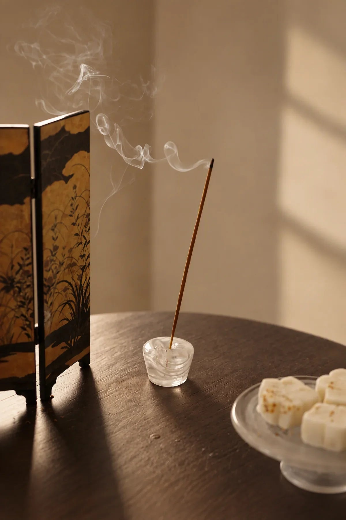 Morning Mist White Swirl Glass Incense Holder
