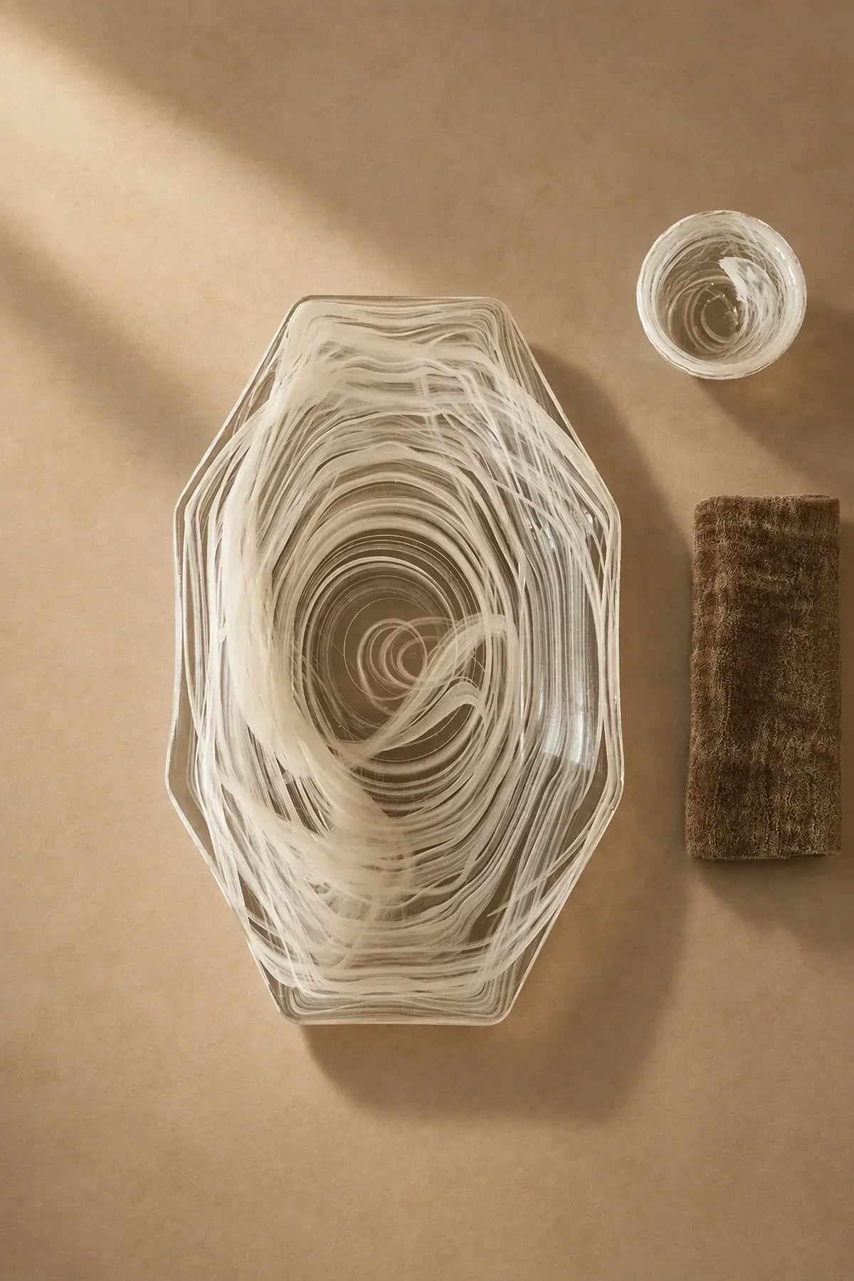 Quiet Orbit White-Swirl Glass Serving Tray
