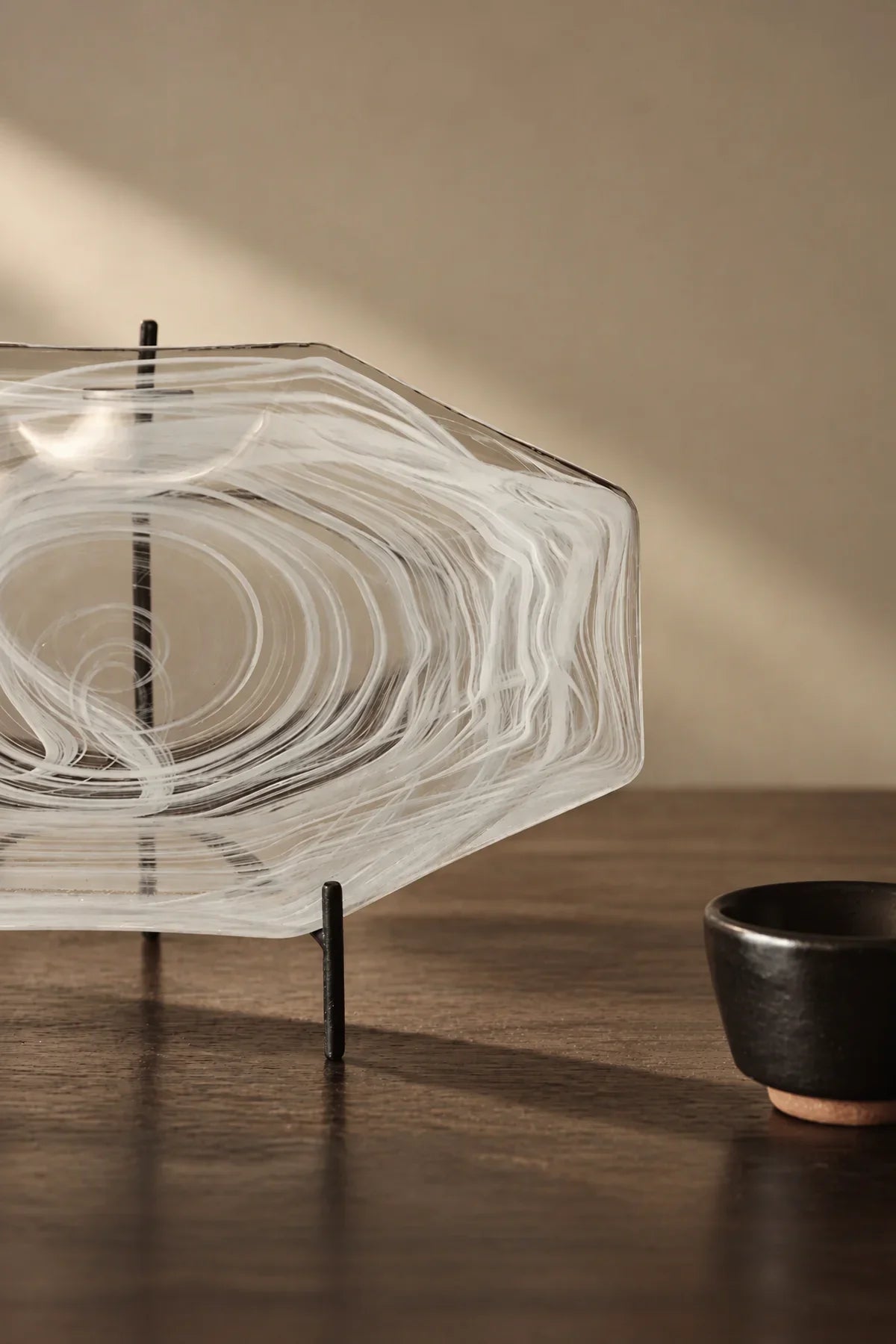 Quiet Orbit White-Swirl Glass Serving Tray