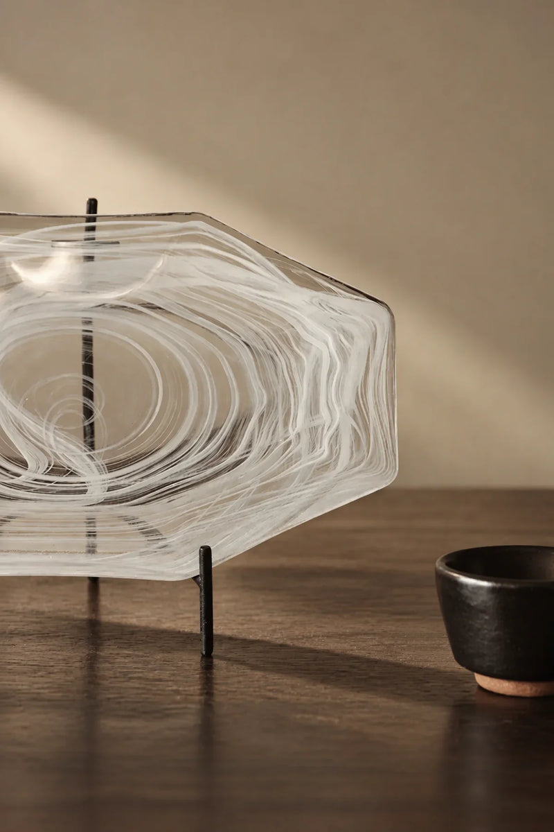 Quiet Orbit White-Swirl Glass Serving Tray