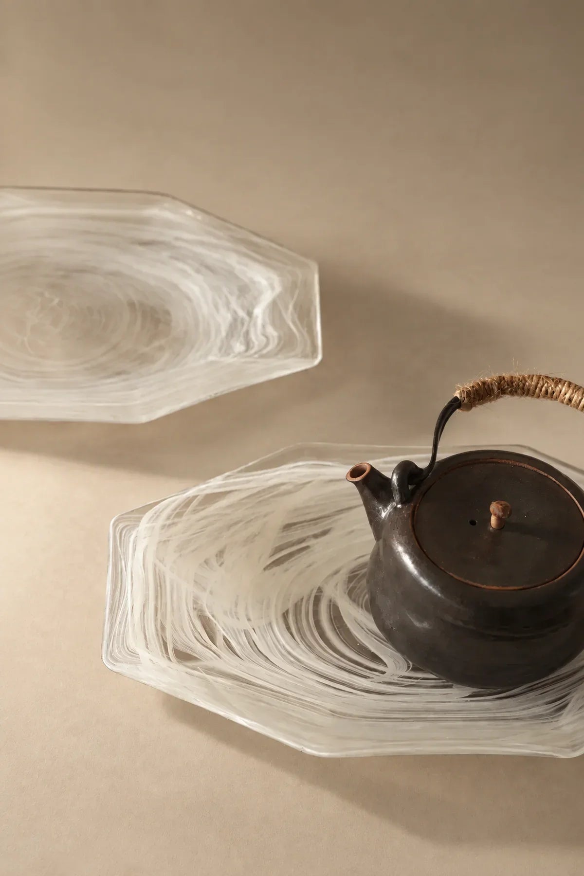 Quiet Orbit White-Swirl Glass Serving Tray