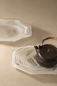 Quiet Orbit White-Swirl Glass Serving Tray