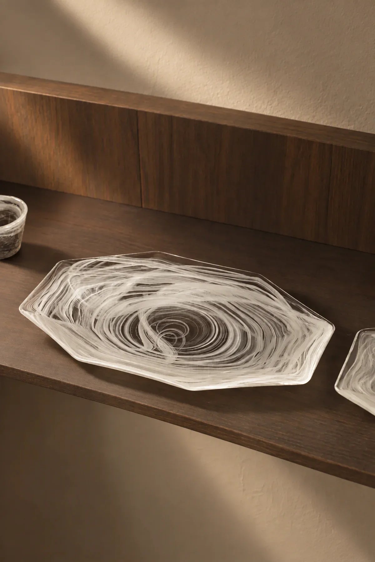 Quiet Orbit White-Swirl Glass Serving Tray