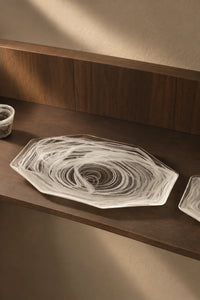 Quiet Orbit White-Swirl Glass Serving Tray