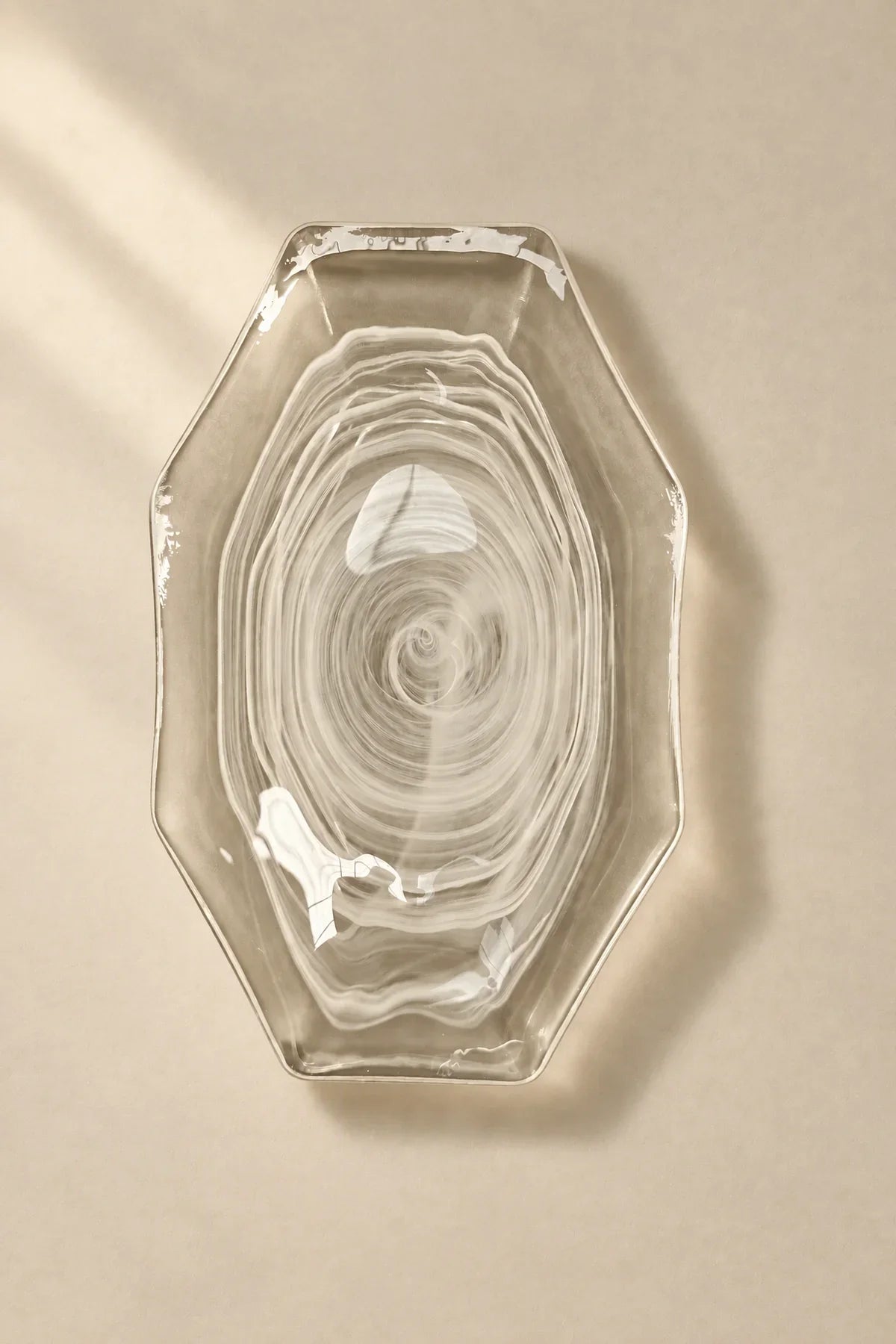 Quiet Orbit White-Swirl Glass Serving Tray
