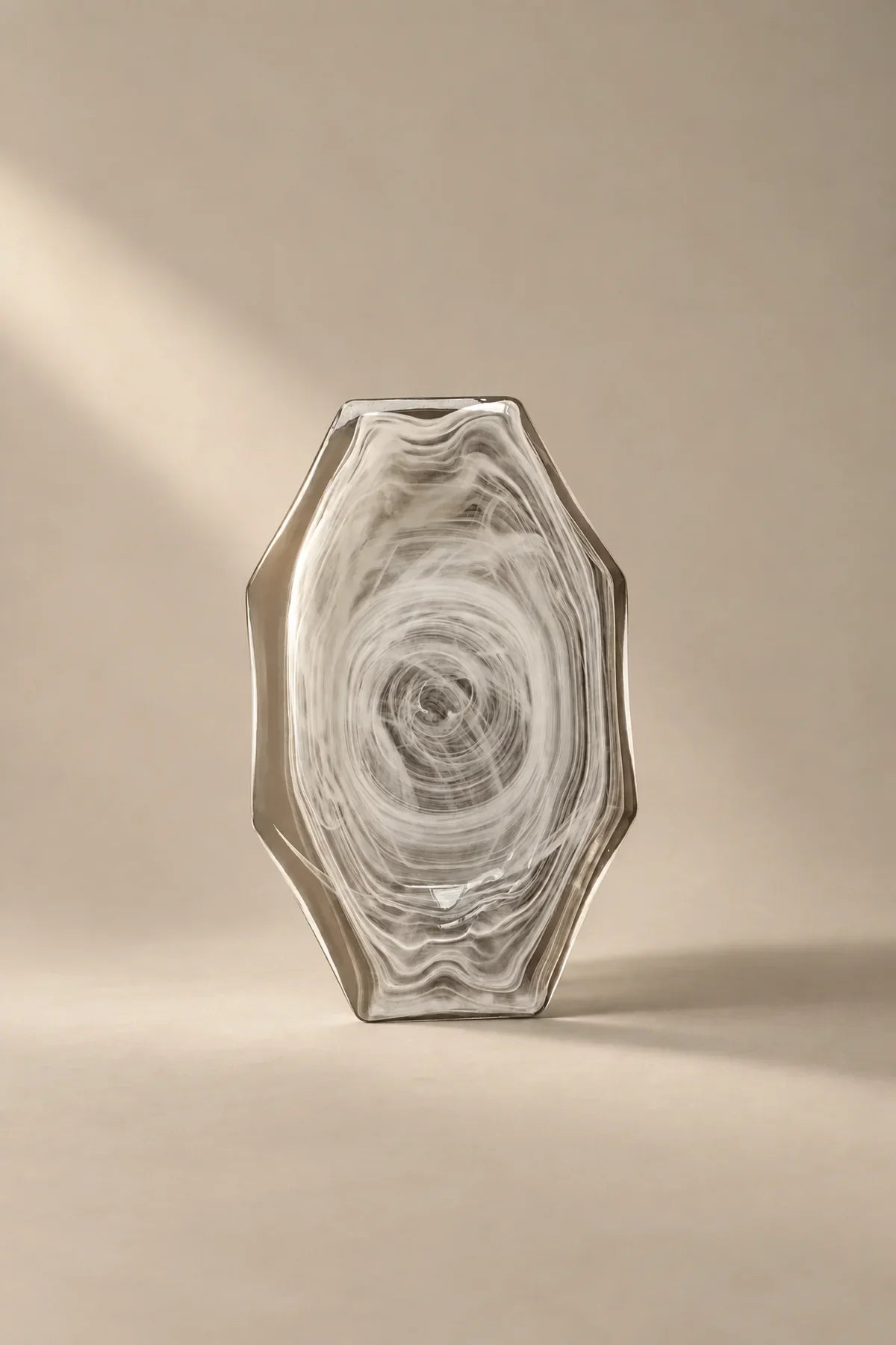 Quiet Orbit White-Swirl Glass Serving Tray