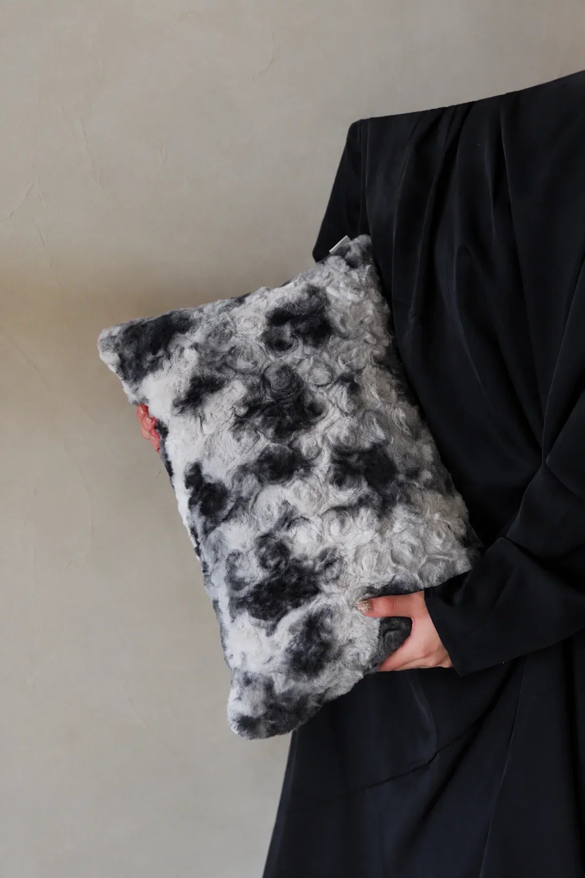 Stormy Mist Grey Faux Fur Cushion Cover