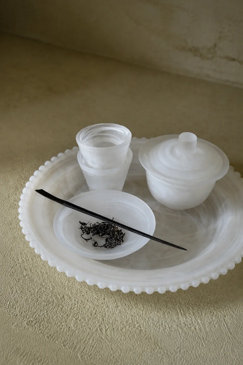 Mist Ceremony Frosted White Glass Gaiwan Tea Set