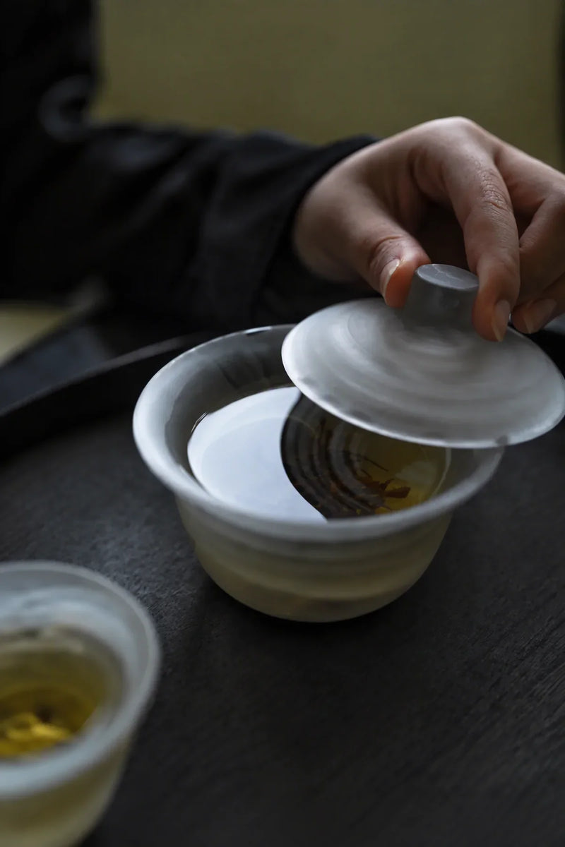 Mist Ceremony Frosted White Glass Gaiwan Tea Set