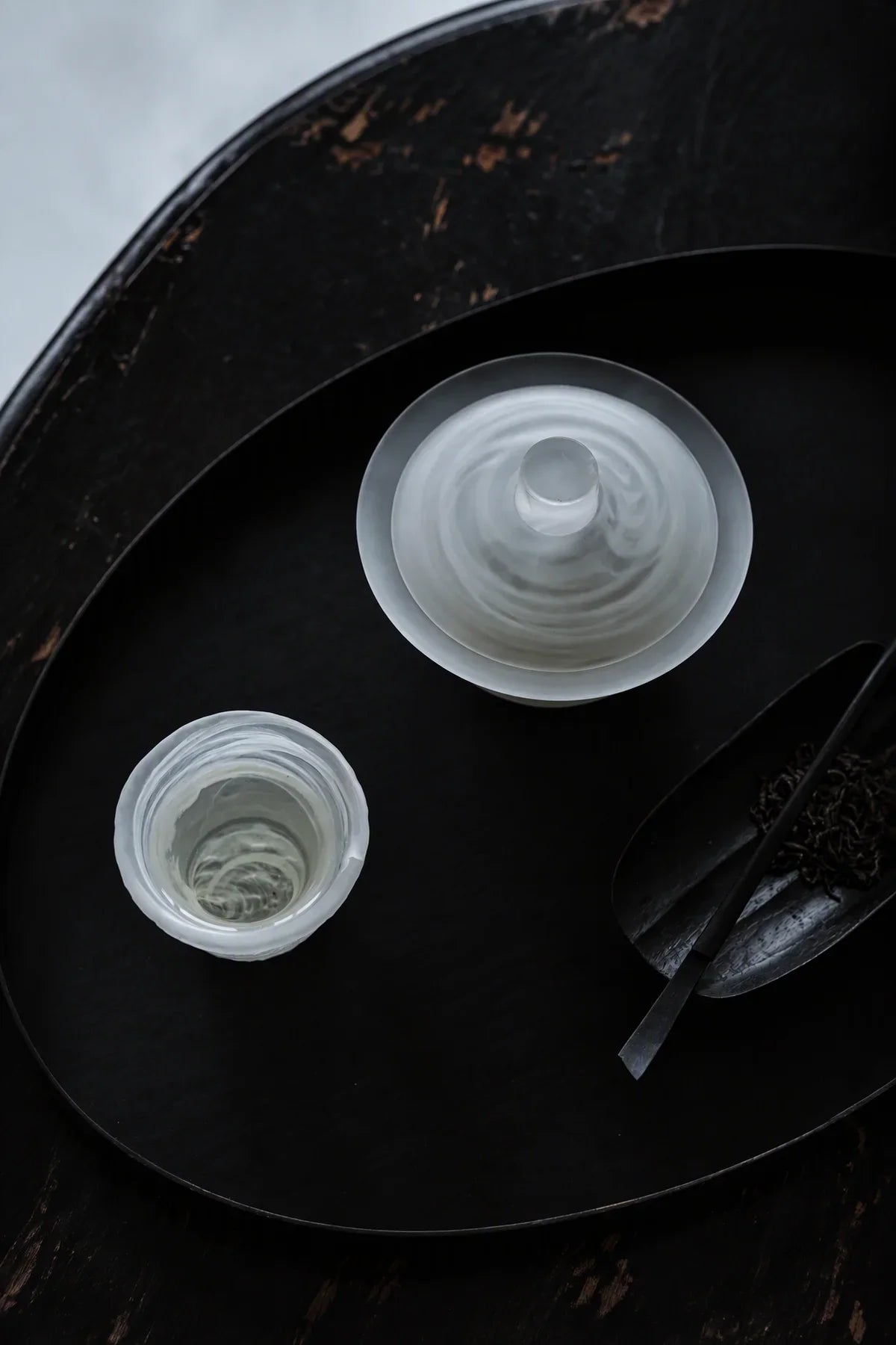 Mist Ceremony Frosted White Glass Gaiwan Tea Set