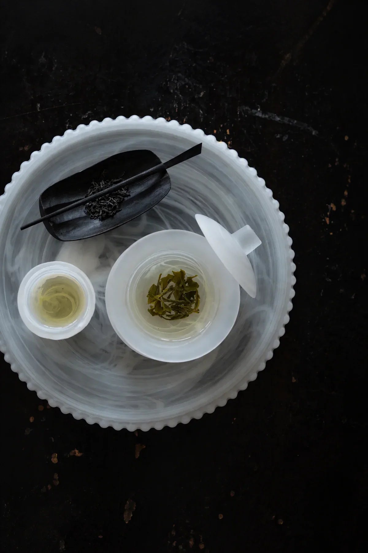 Mist Ceremony Frosted White Glass Gaiwan Tea Set