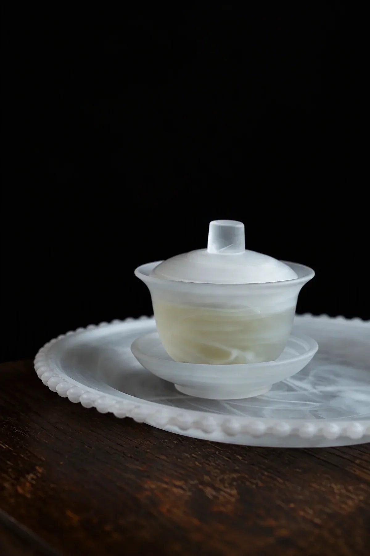Mist Ceremony Frosted White Glass Gaiwan Tea Set