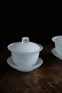 Mist Ceremony Frosted White Glass Gaiwan Tea Set