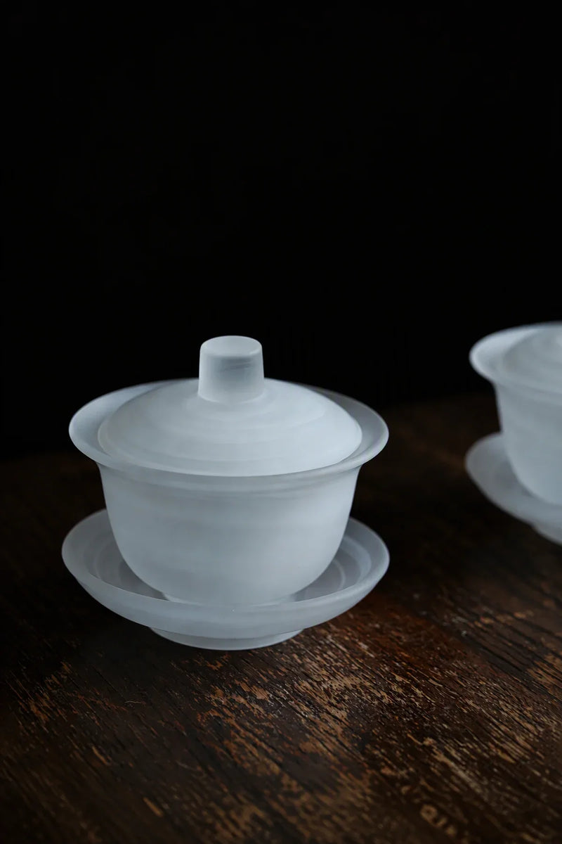 Mist Ceremony Frosted White Glass Gaiwan Tea Set