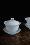 Mist Ceremony Frosted White Glass Gaiwan Tea Set