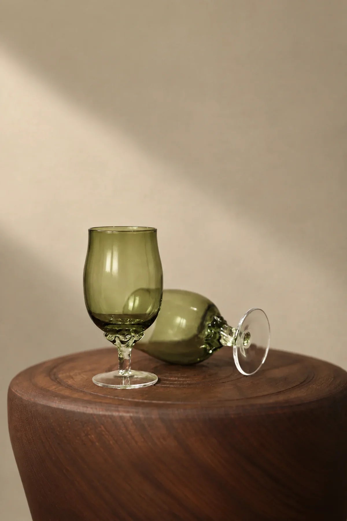 Meadow Hour Olive Green Glass Wine Goblet