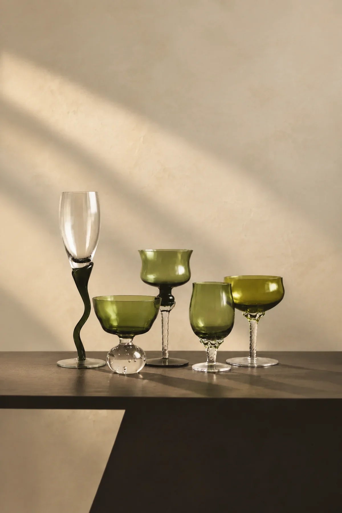 Meadow Hour Olive Green Glass Wine Goblet