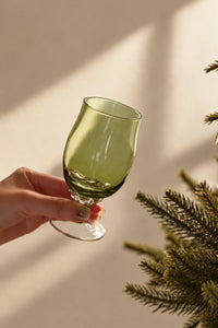 Meadow Hour Olive Green Glass Wine Goblet