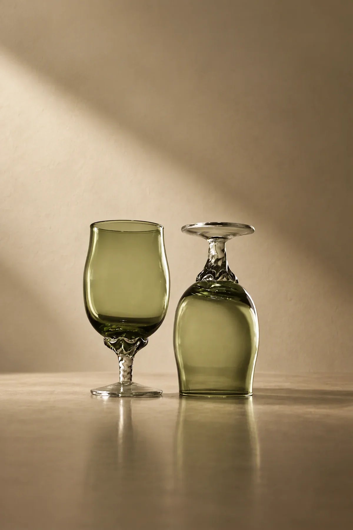 Meadow Hour Olive Green Glass Wine Goblet