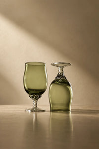Meadow Hour Olive Green Glass Wine Goblet