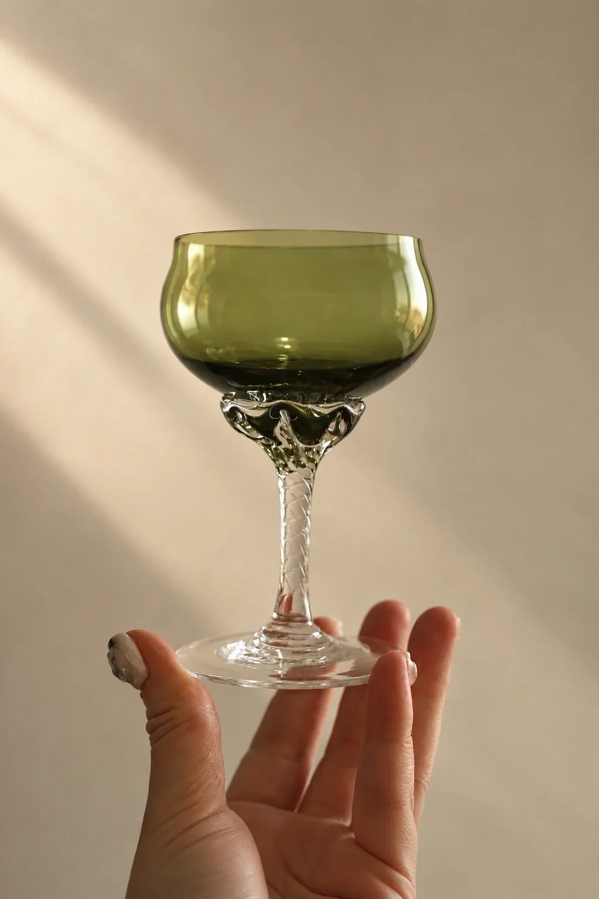Meadow Hour Olive Green Glass Wine Goblet