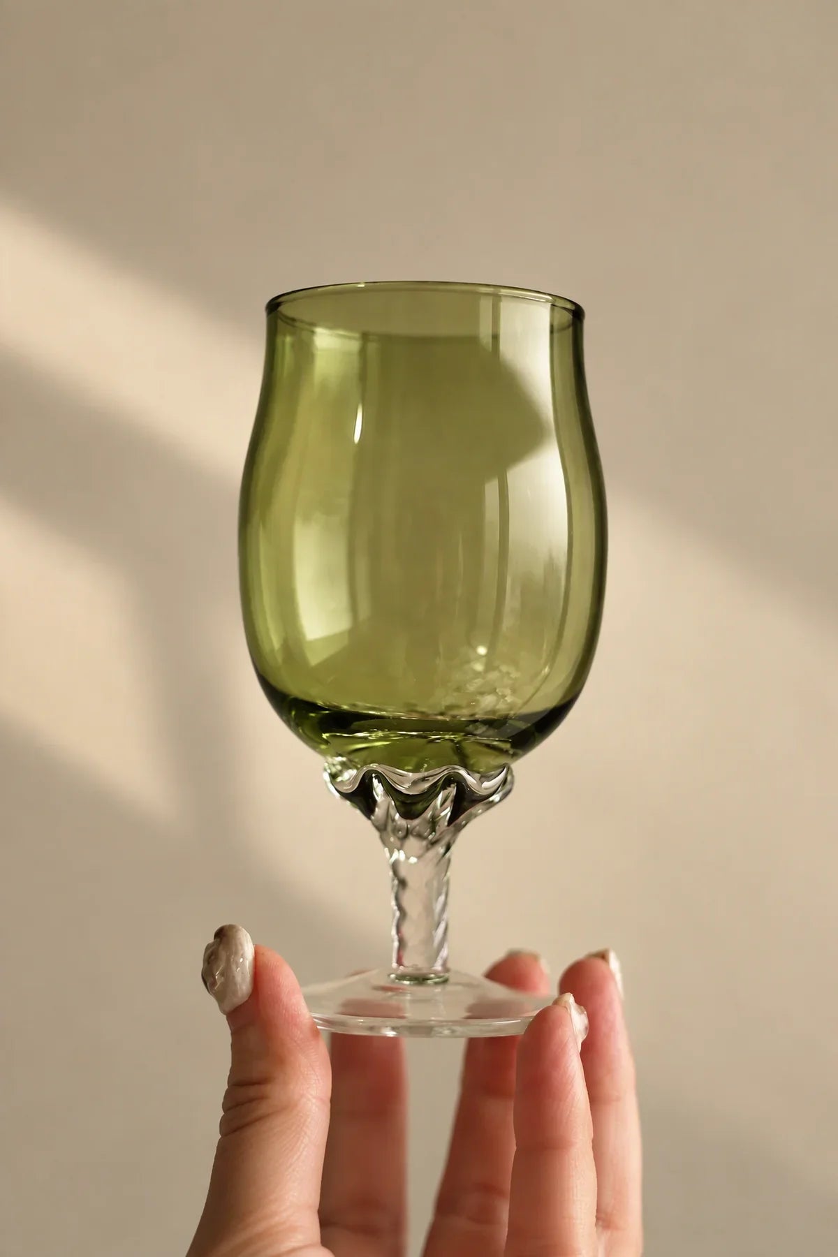 Meadow Hour Olive Green Glass Wine Goblet