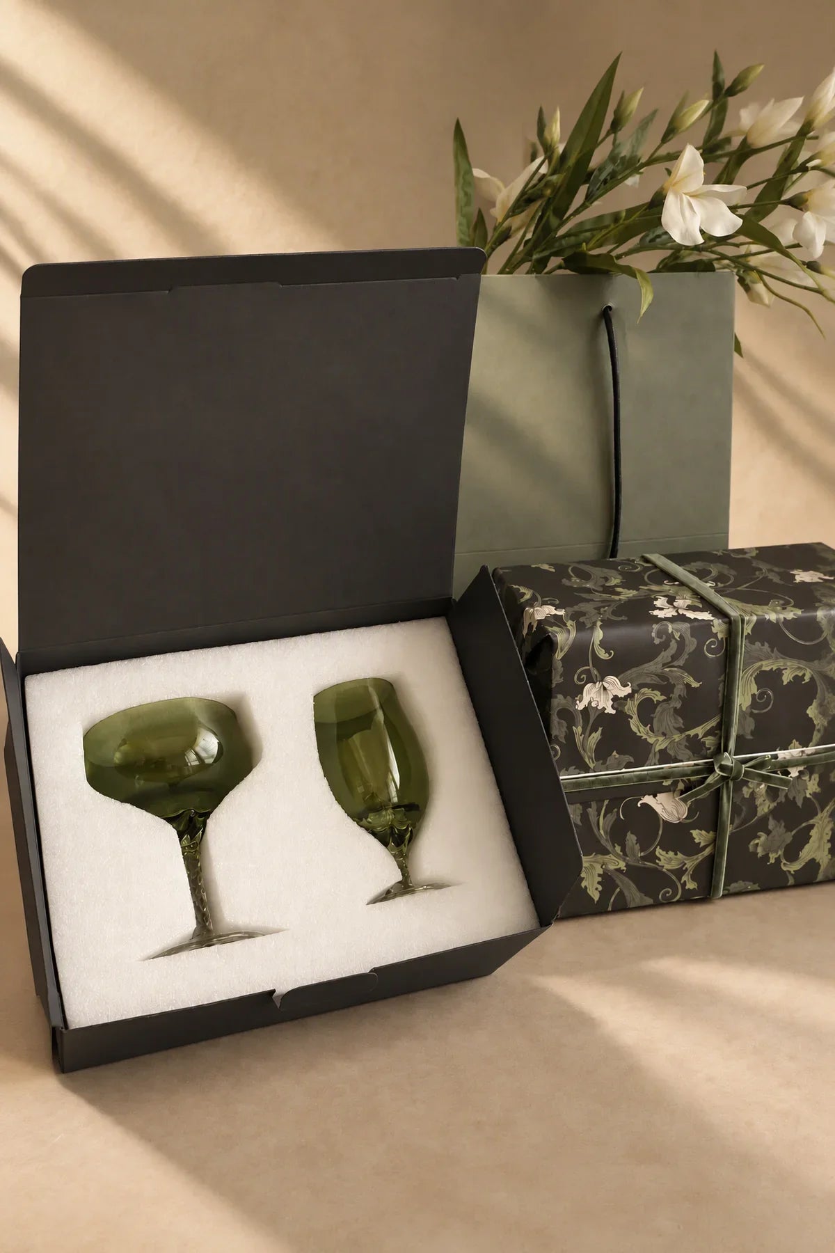 Meadow Hour Olive Green Glass Wine Goblet