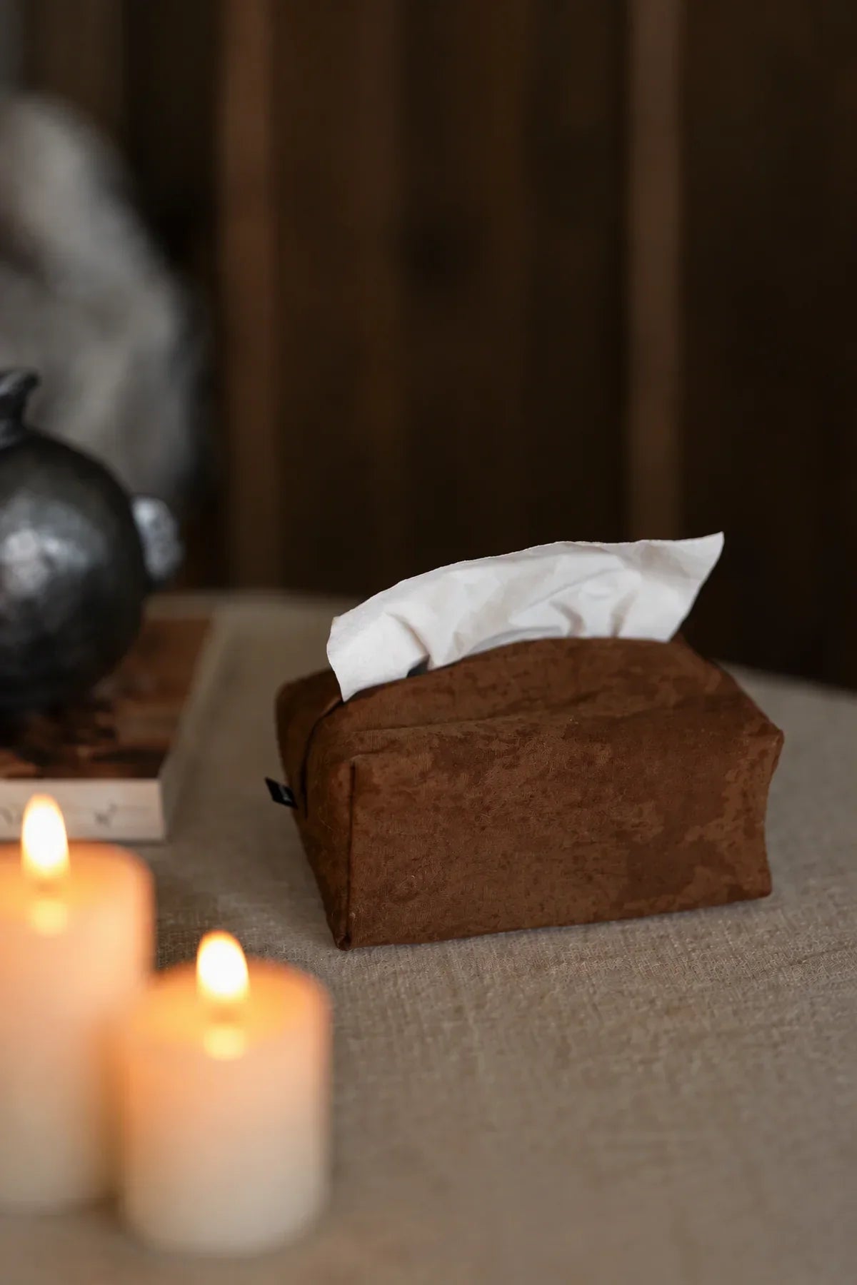 Studio Earth Brown Fabric Tissue Box Cover