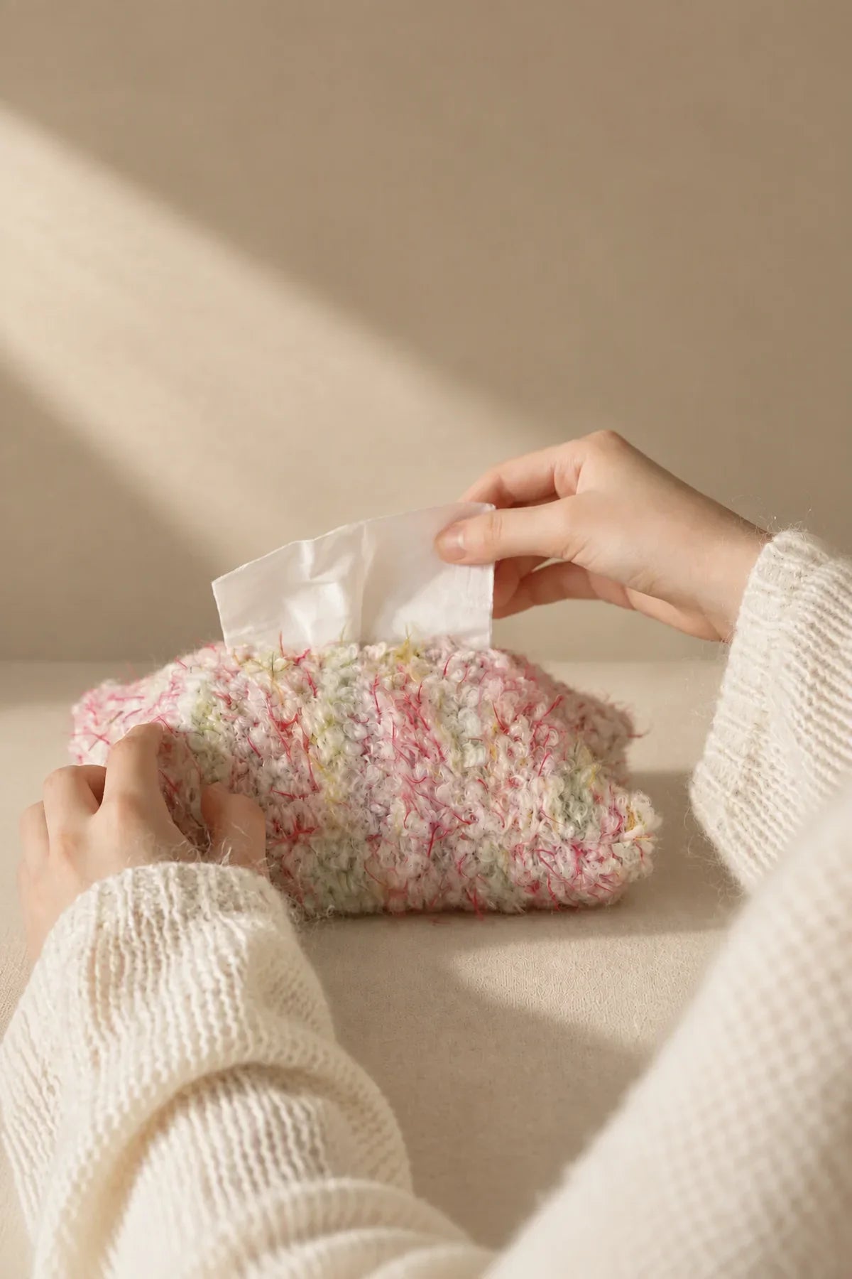 Petal Fleck Pink and Green Yarn Tissue Cover
