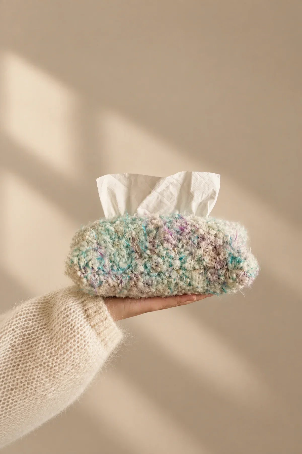 Petal Fleck Pink and Green Yarn Tissue Cover