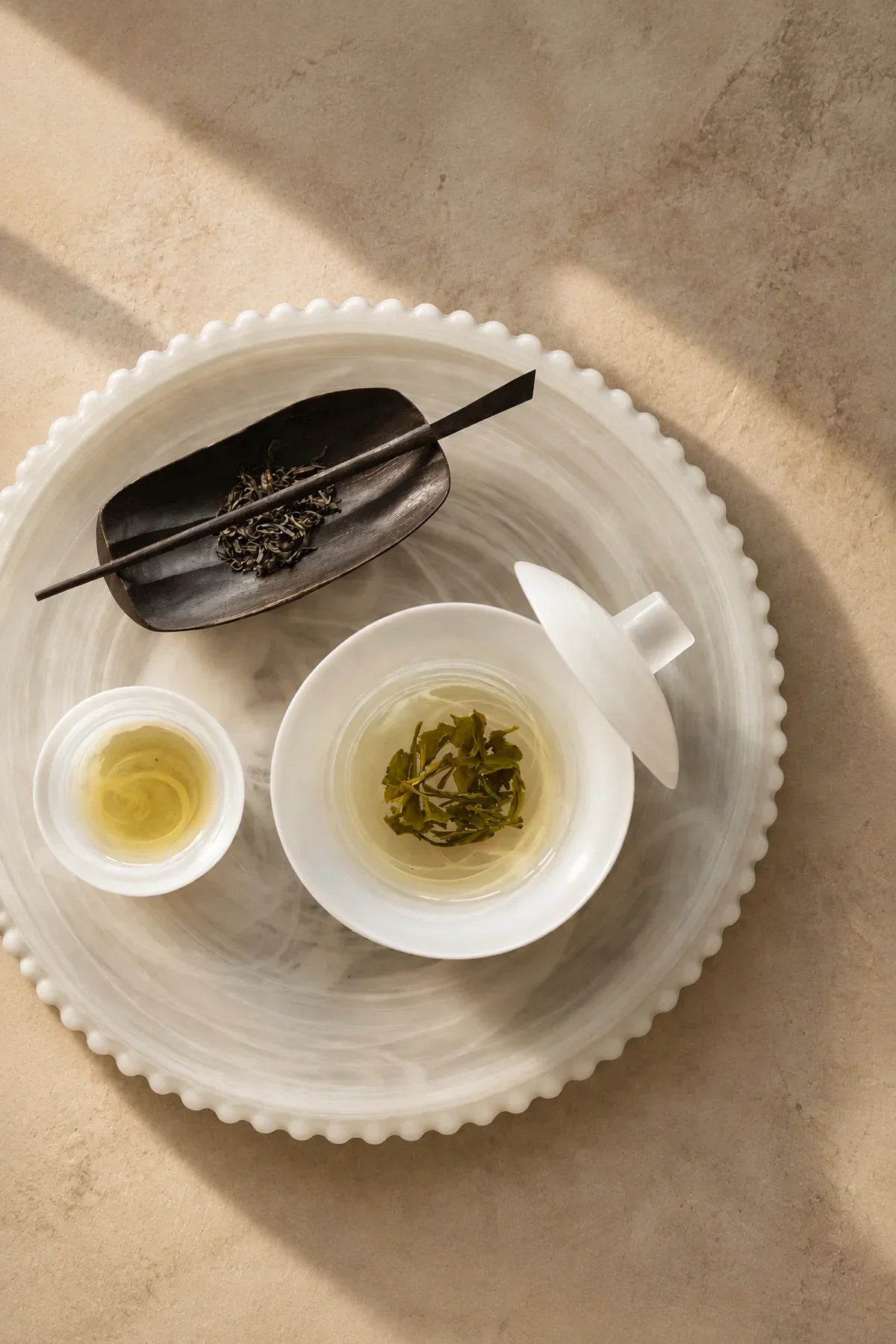 Mist Ceremony Frosted White Glass Gaiwan Tea Set