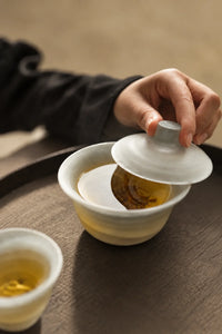 Mist Ceremony Frosted White Glass Gaiwan Tea Set