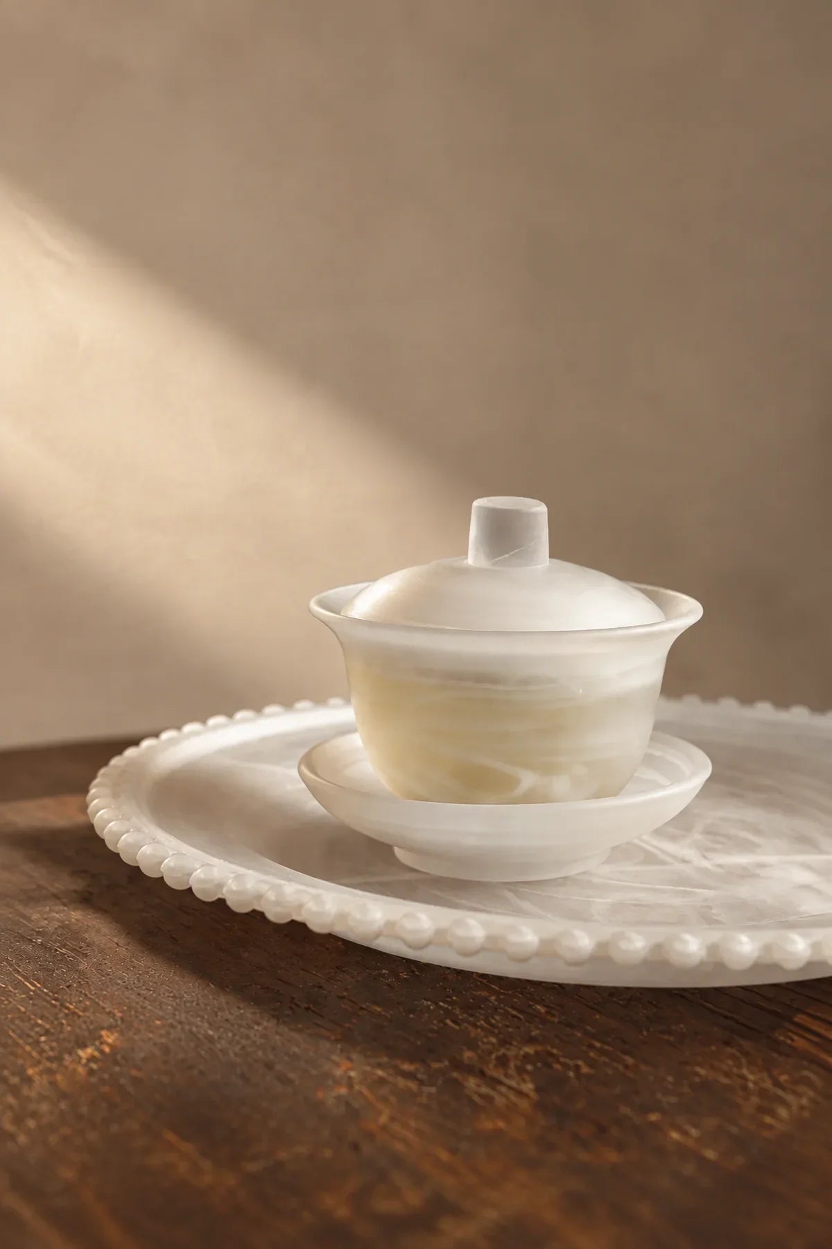 Mist Ceremony Frosted White Glass Gaiwan Tea Set