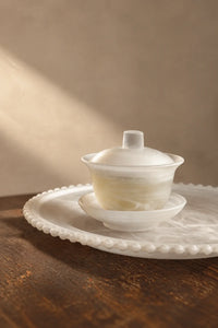 Mist Ceremony Frosted White Glass Gaiwan Tea Set