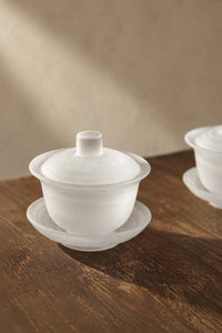 Mist Ceremony Frosted White Glass Gaiwan Tea Set