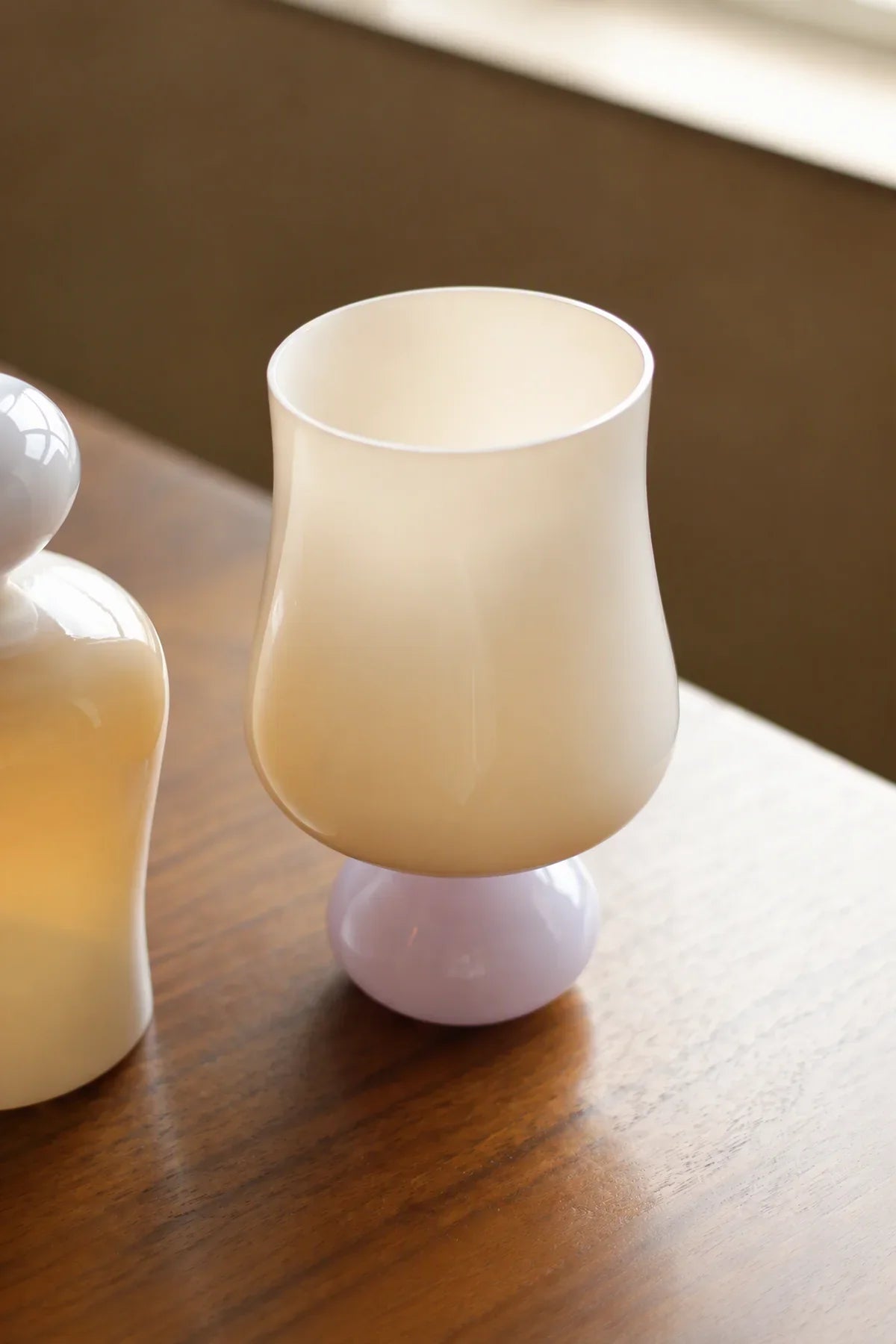 Pedestal Bloom Milk and Lavender Glass Cup