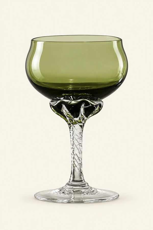 Twisted Vine Green Glass Coupe Glass