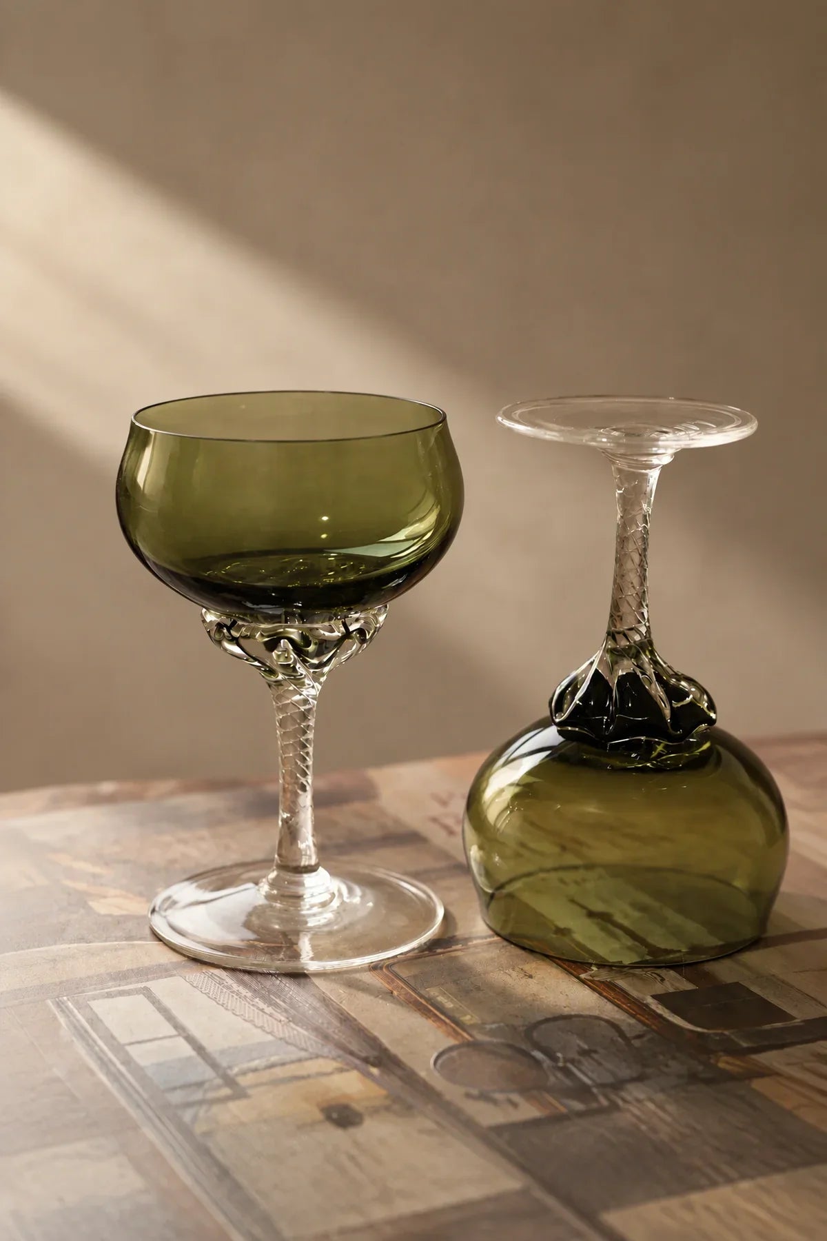 Twisted Vine Green Glass Coupe Glass